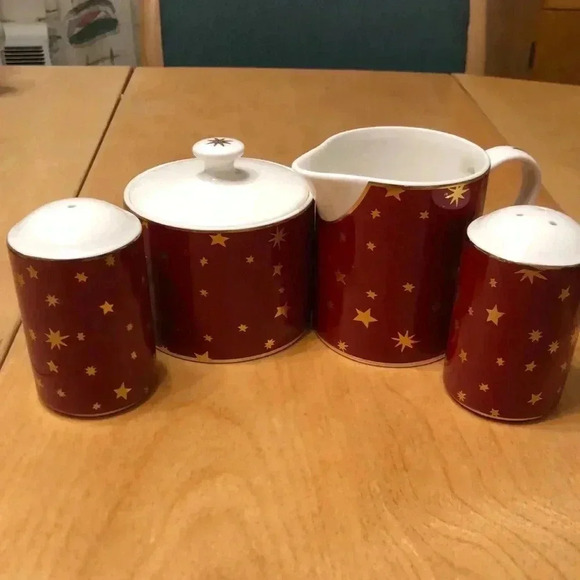 Galaxy by Sakura fine porcelain sugar bowl, creamer, and salt & pepper shakers - Picture 1 of 10